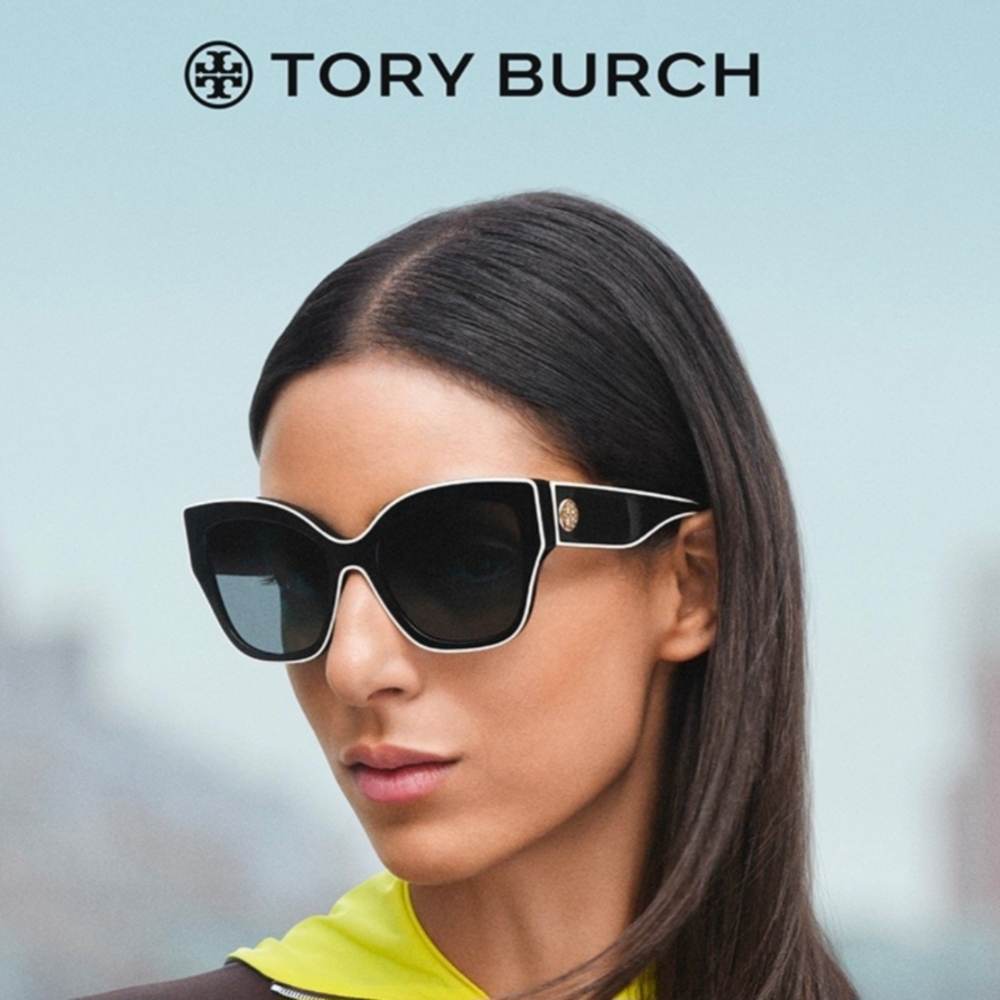 Tory Burch Black Oversized Sunglasses with Gold Accents